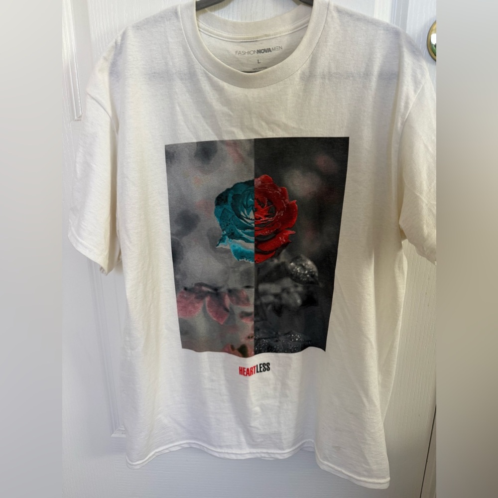 White Graphic T-Shirt with Rose Design